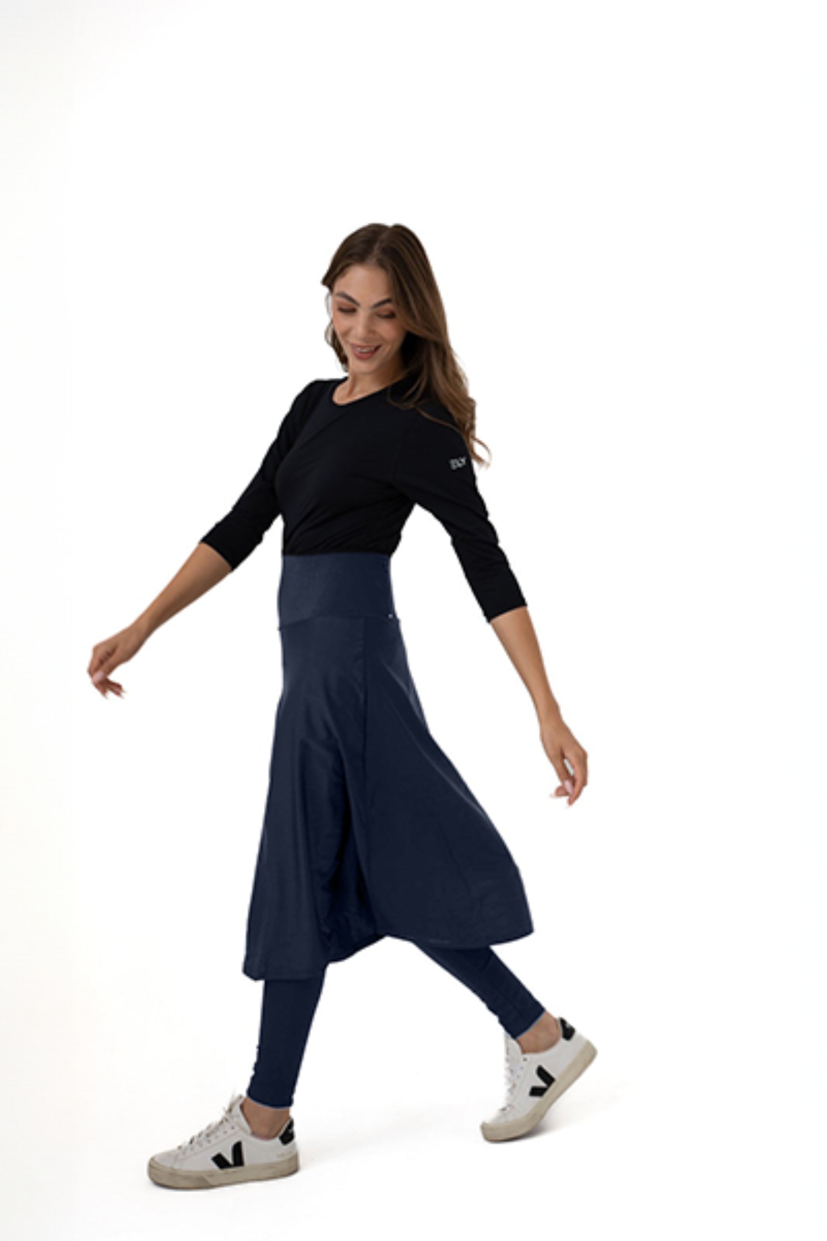 High-Waist Skirt Below Knee-Length Skirted Legging