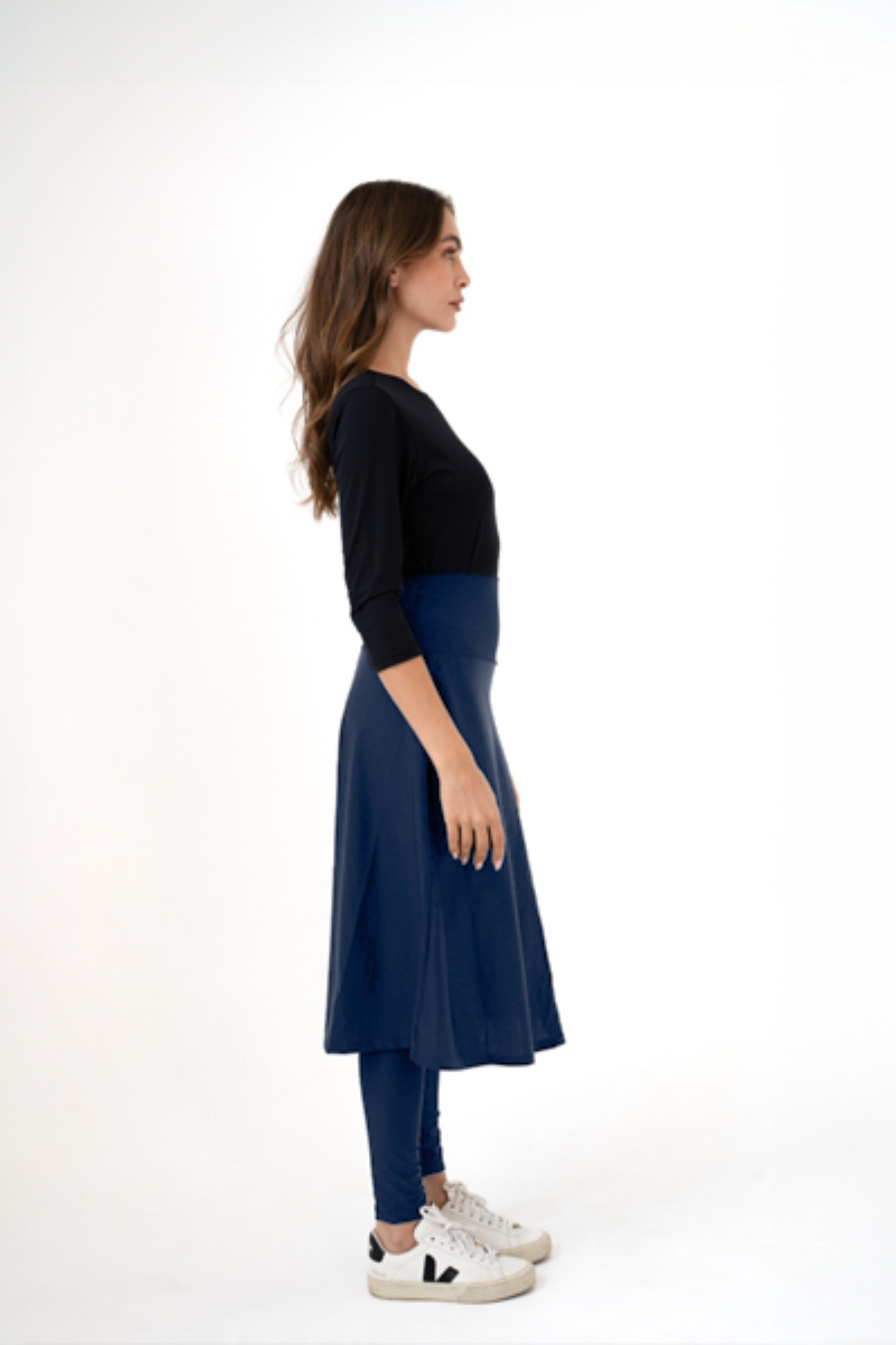 High-Waist Skirt Below Knee-Length Skirted Legging