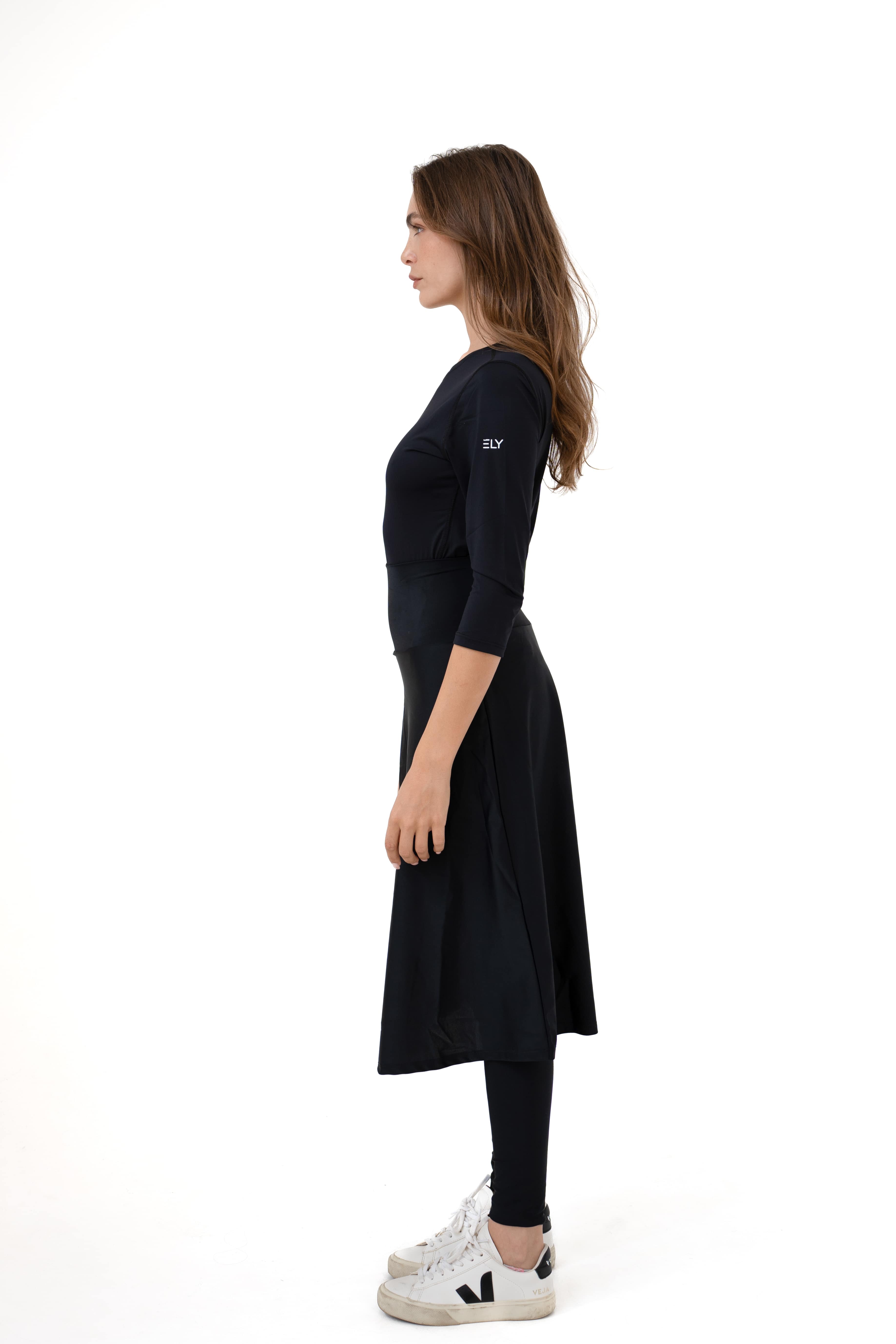 High-Waist Skirt Below Knee-Length Skirted Legging