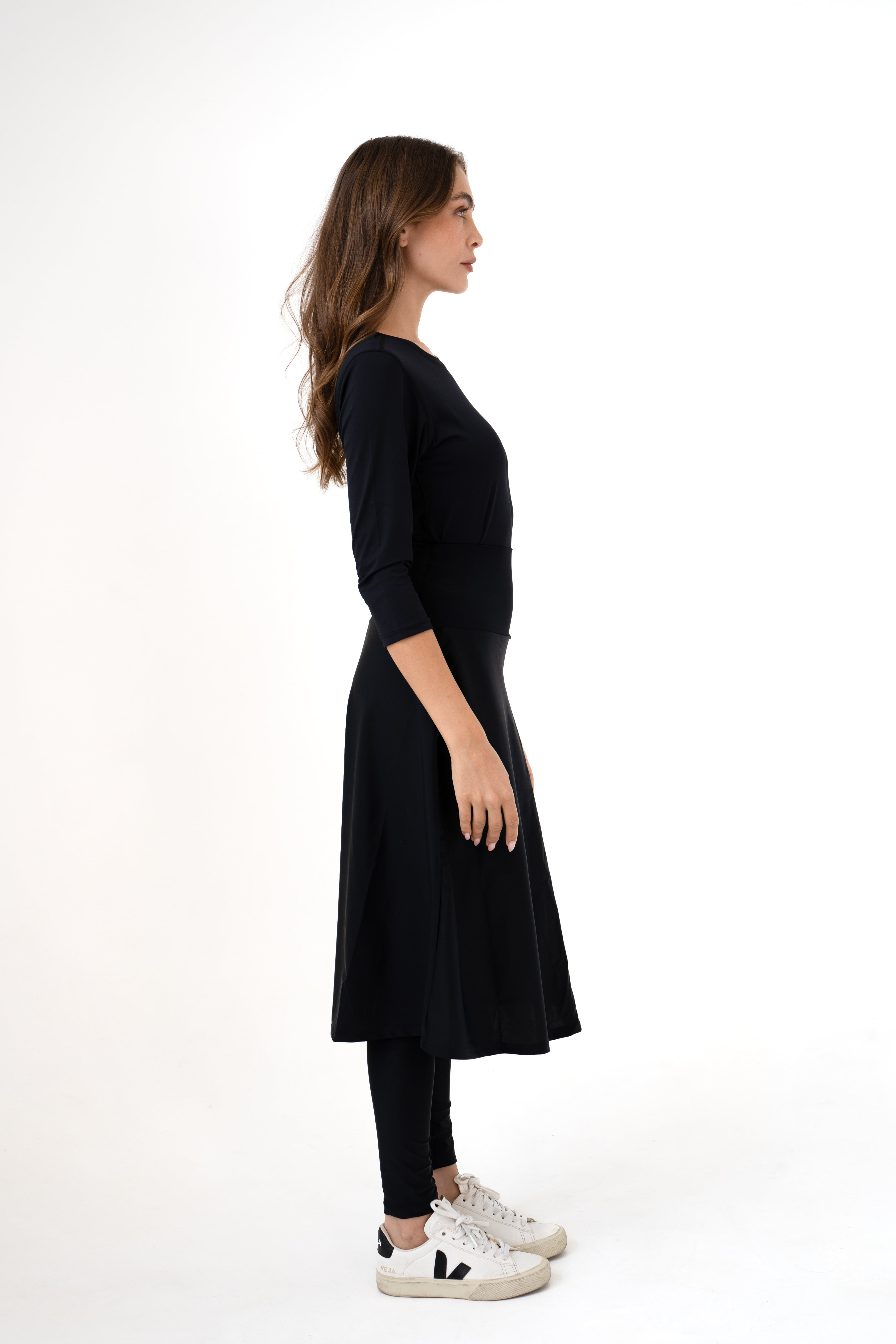 High-Waist Skirt Below Knee-Length Skirted Legging