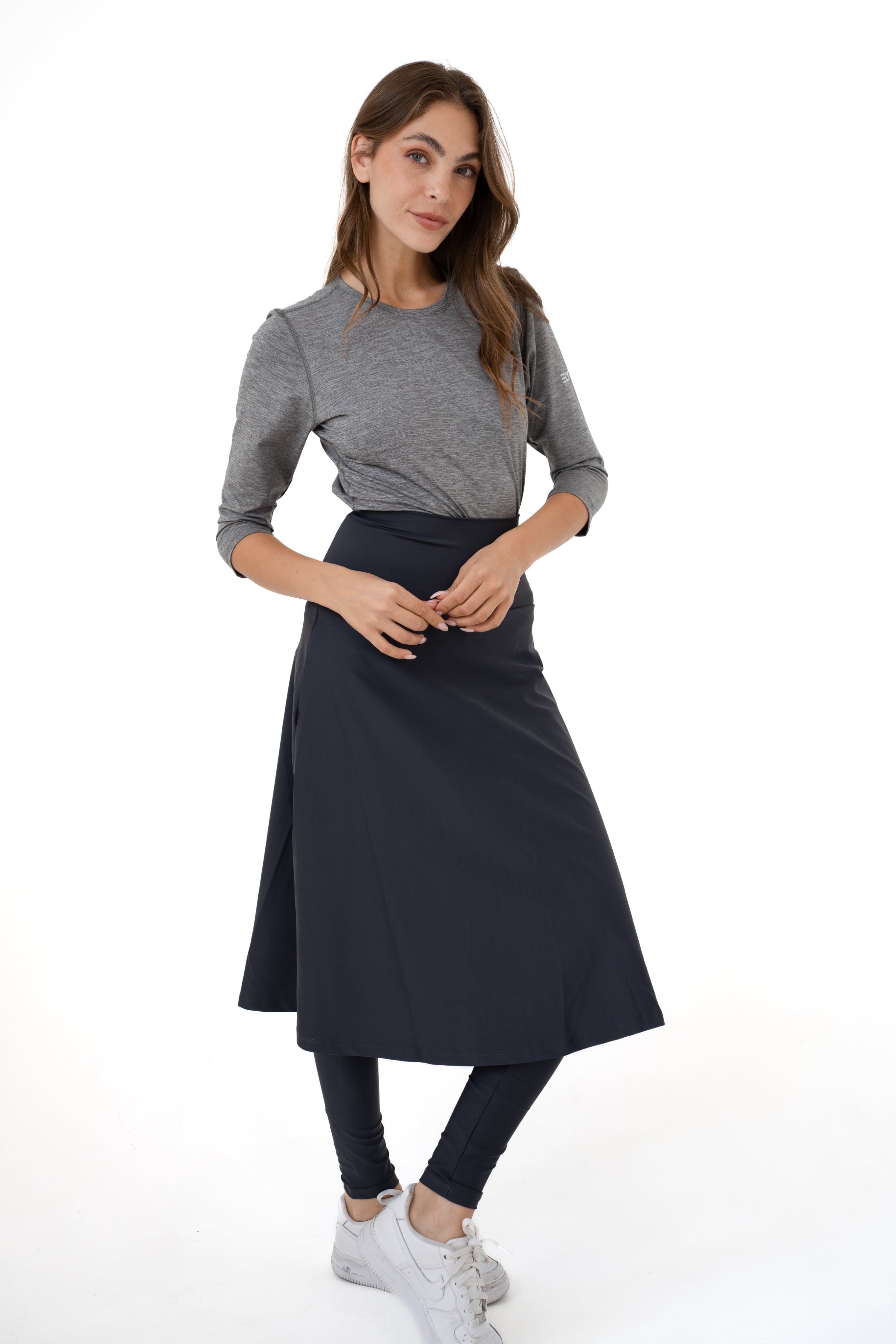 High-Waist Skirt Below Knee-Length Skirted Legging
