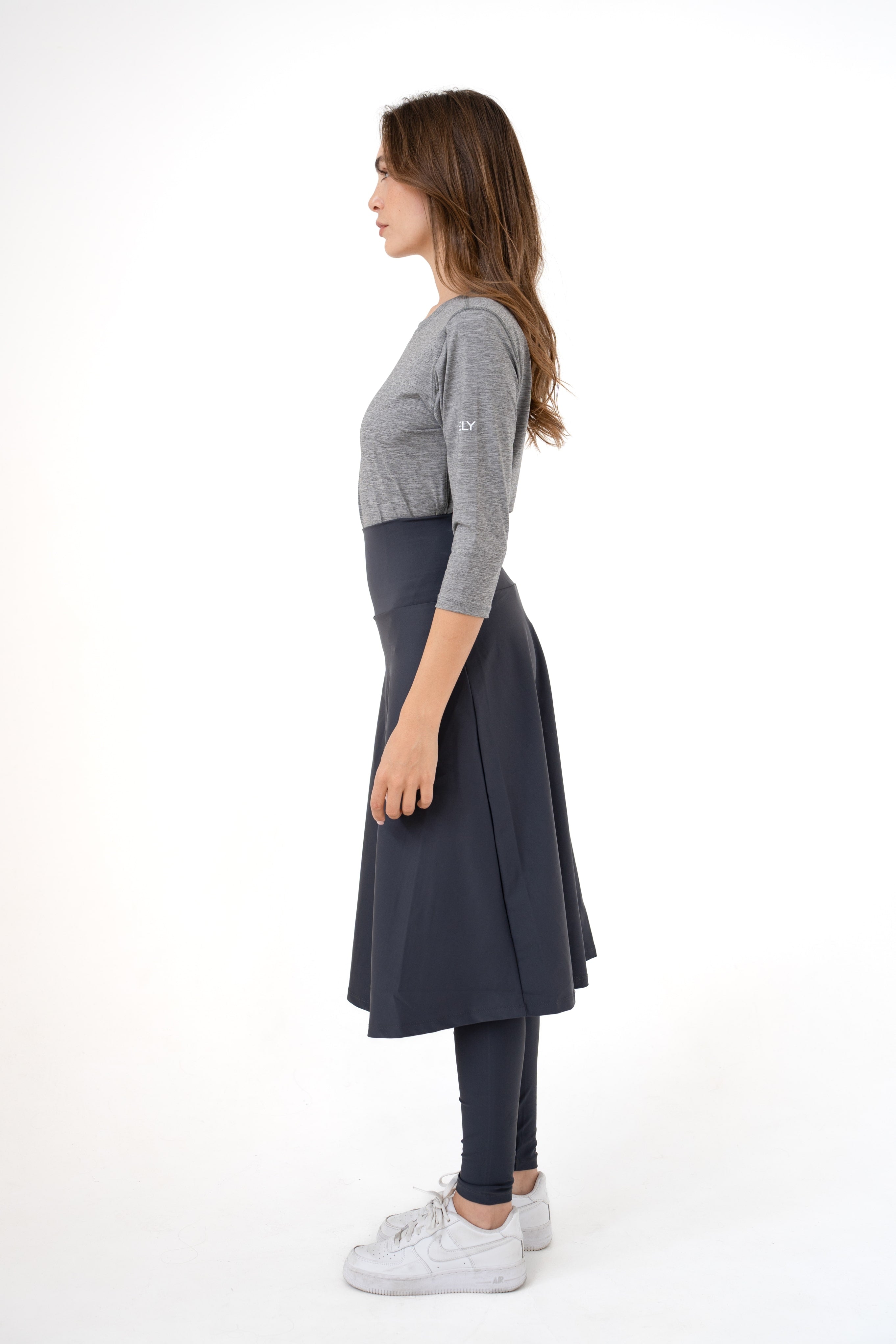 High-Waist Skirt Below Knee-Length Skirted Legging