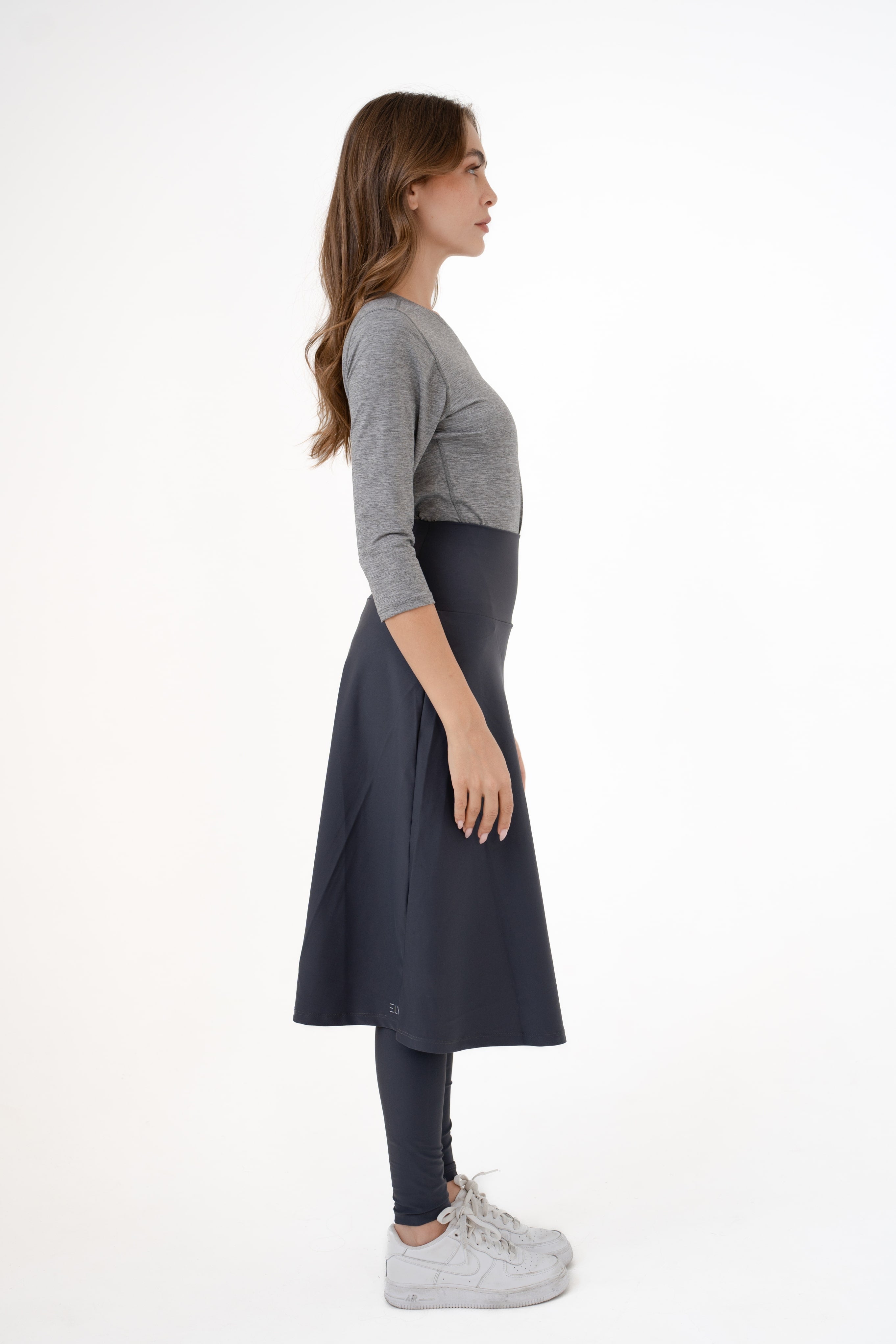 High-Waist Skirt Below Knee-Length Skirted Legging