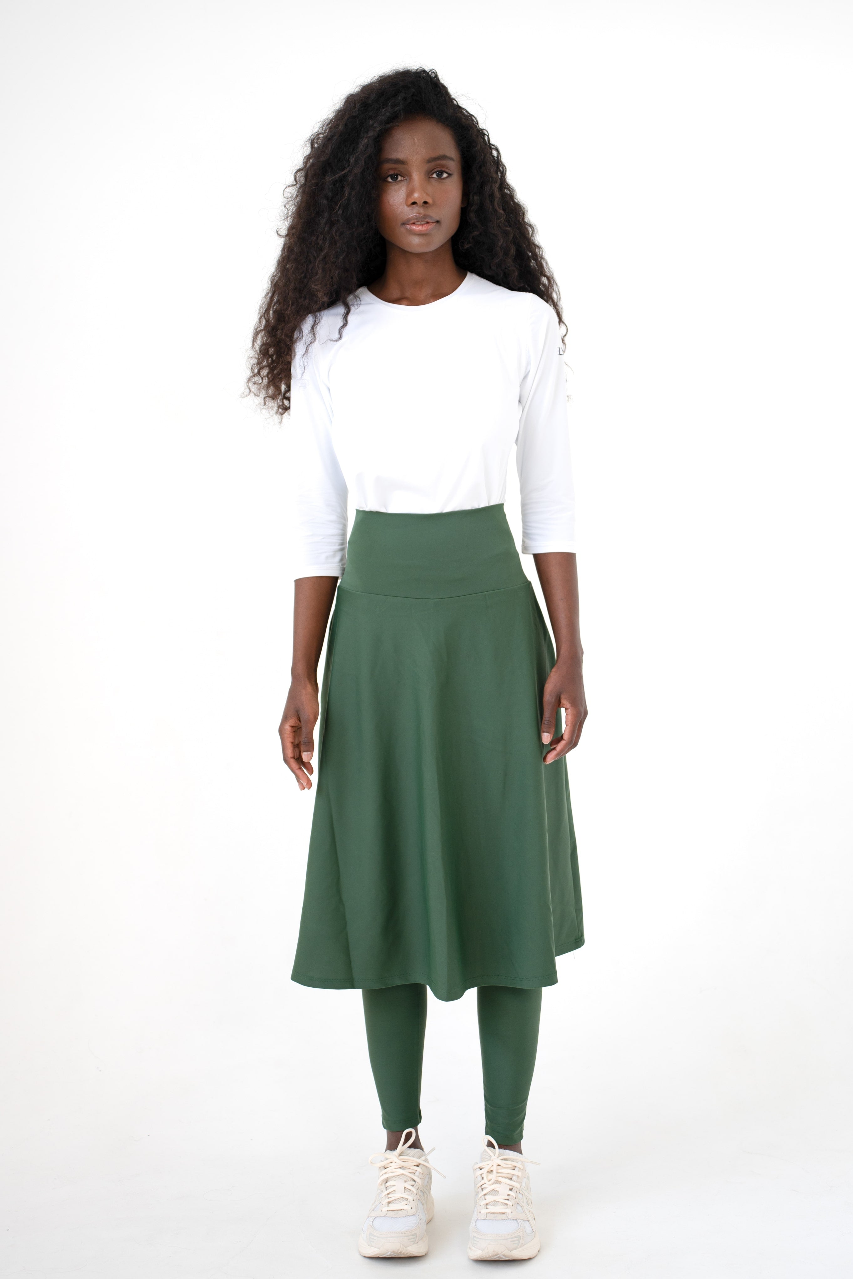 High-Waist Skirt Below Knee-Length Skirted Legging