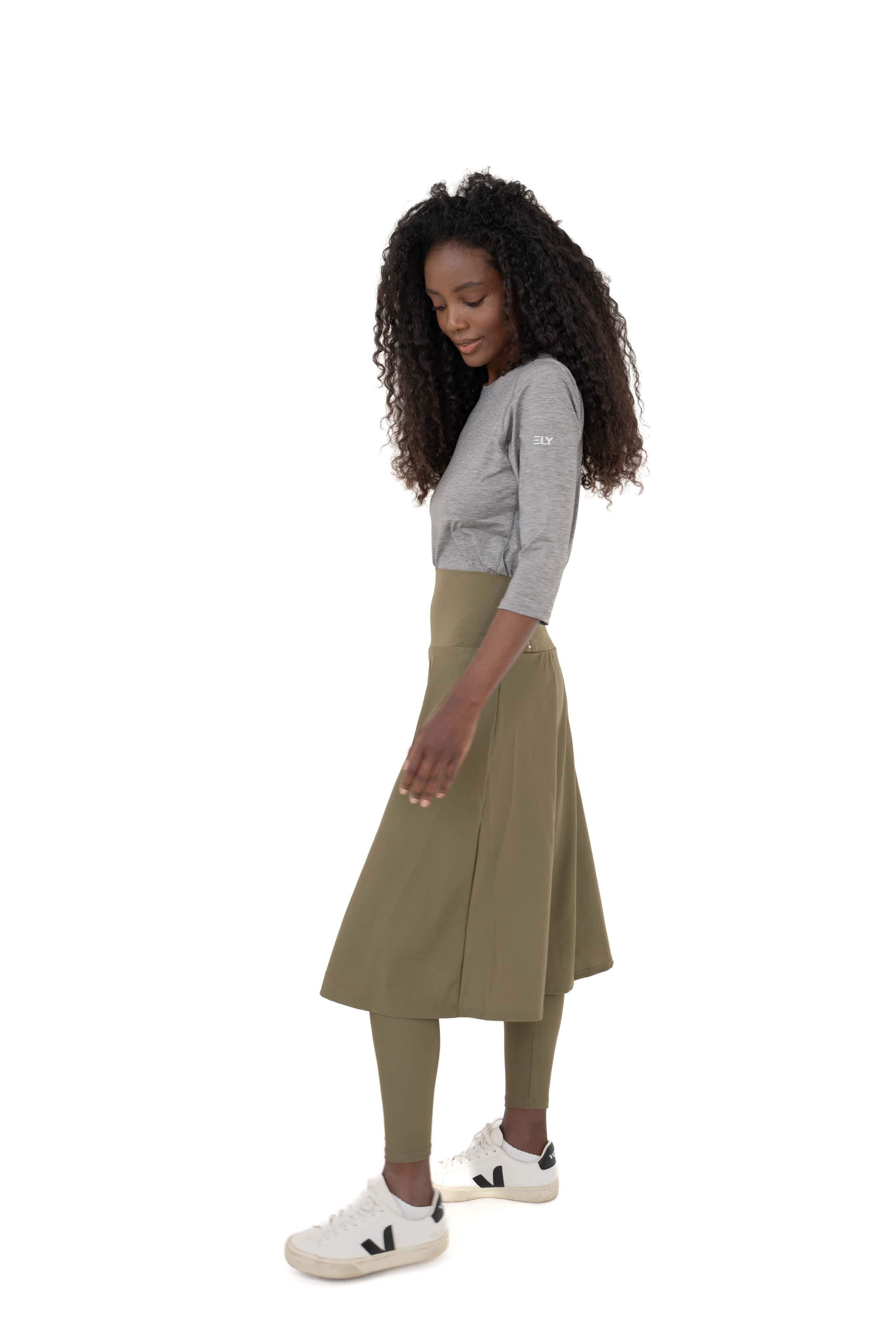 High-Waist Skirt Below Knee-Length Skirted Legging