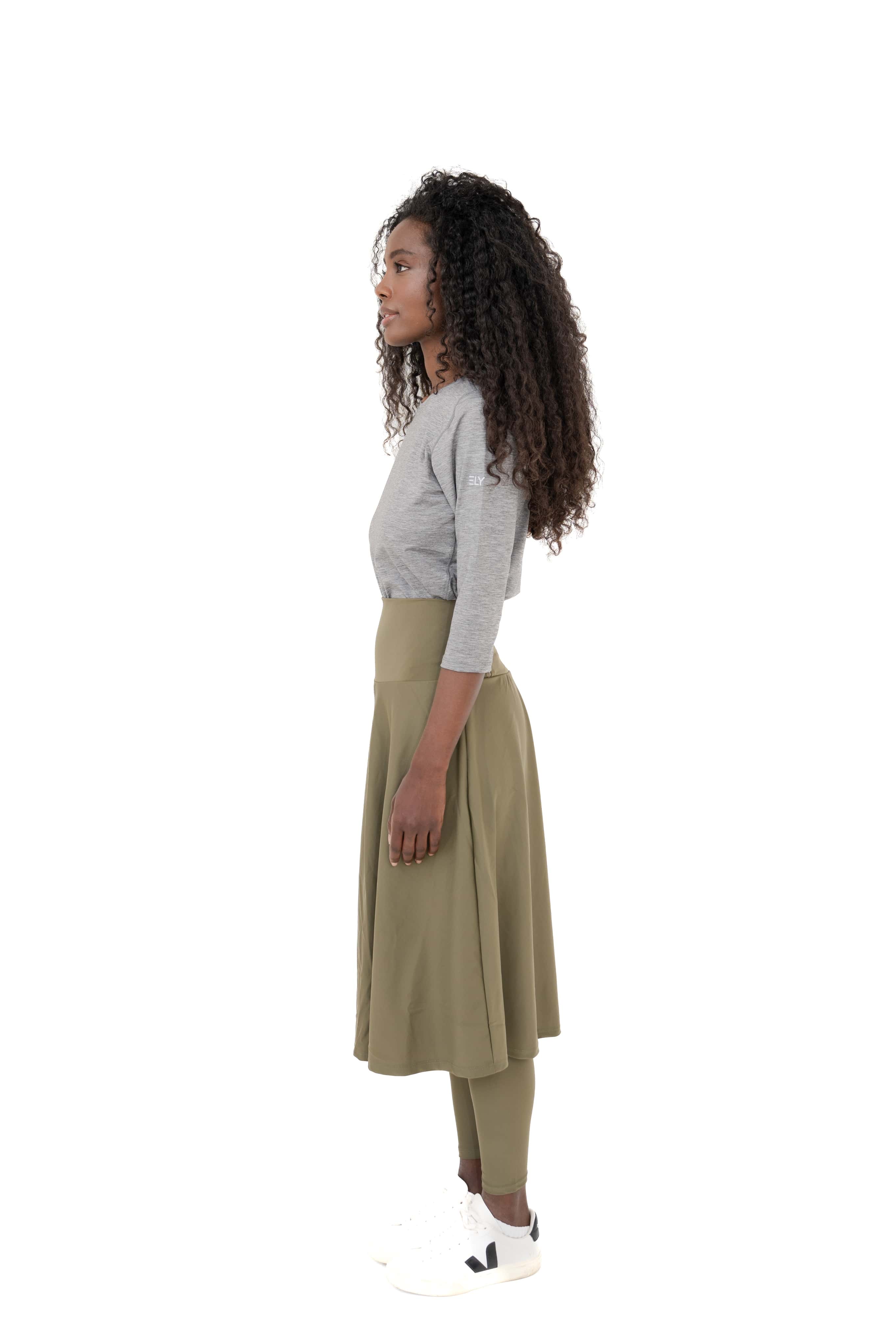 High-Waist Skirt Below Knee-Length Skirted Legging