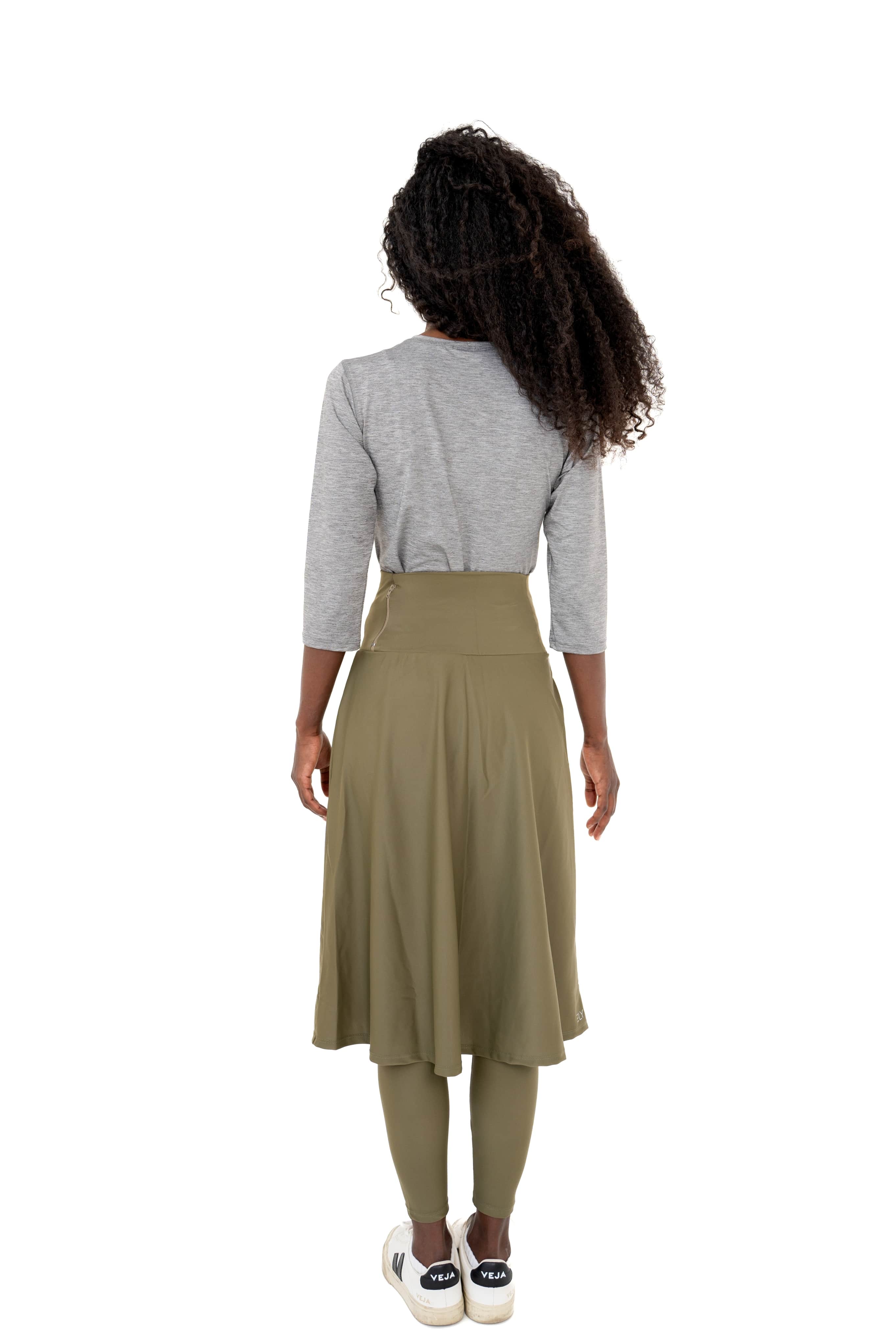 High-Waist Skirt Below Knee-Length Skirted Legging