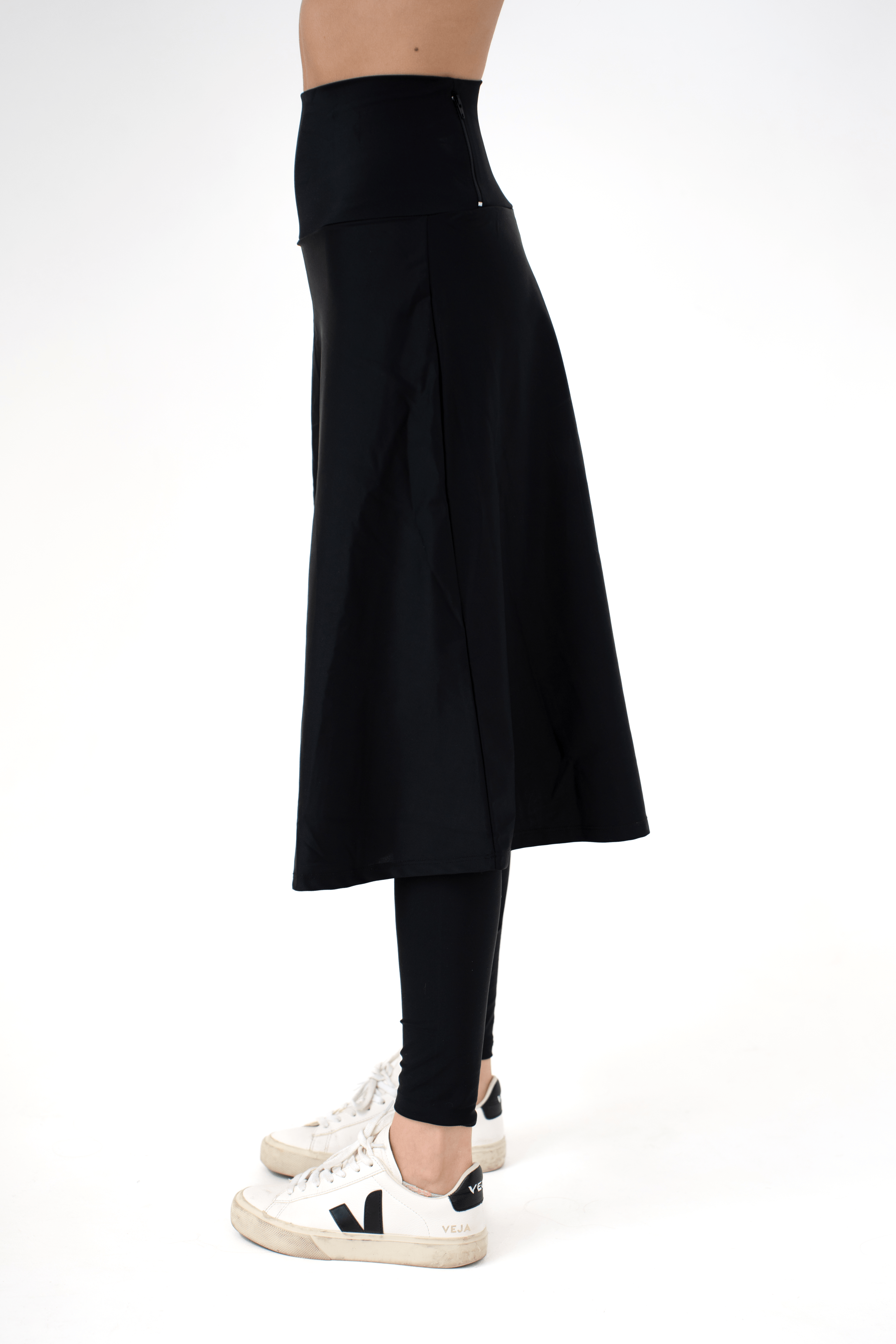 High-Waist Skirt Below Knee-Length Skirted Legging
