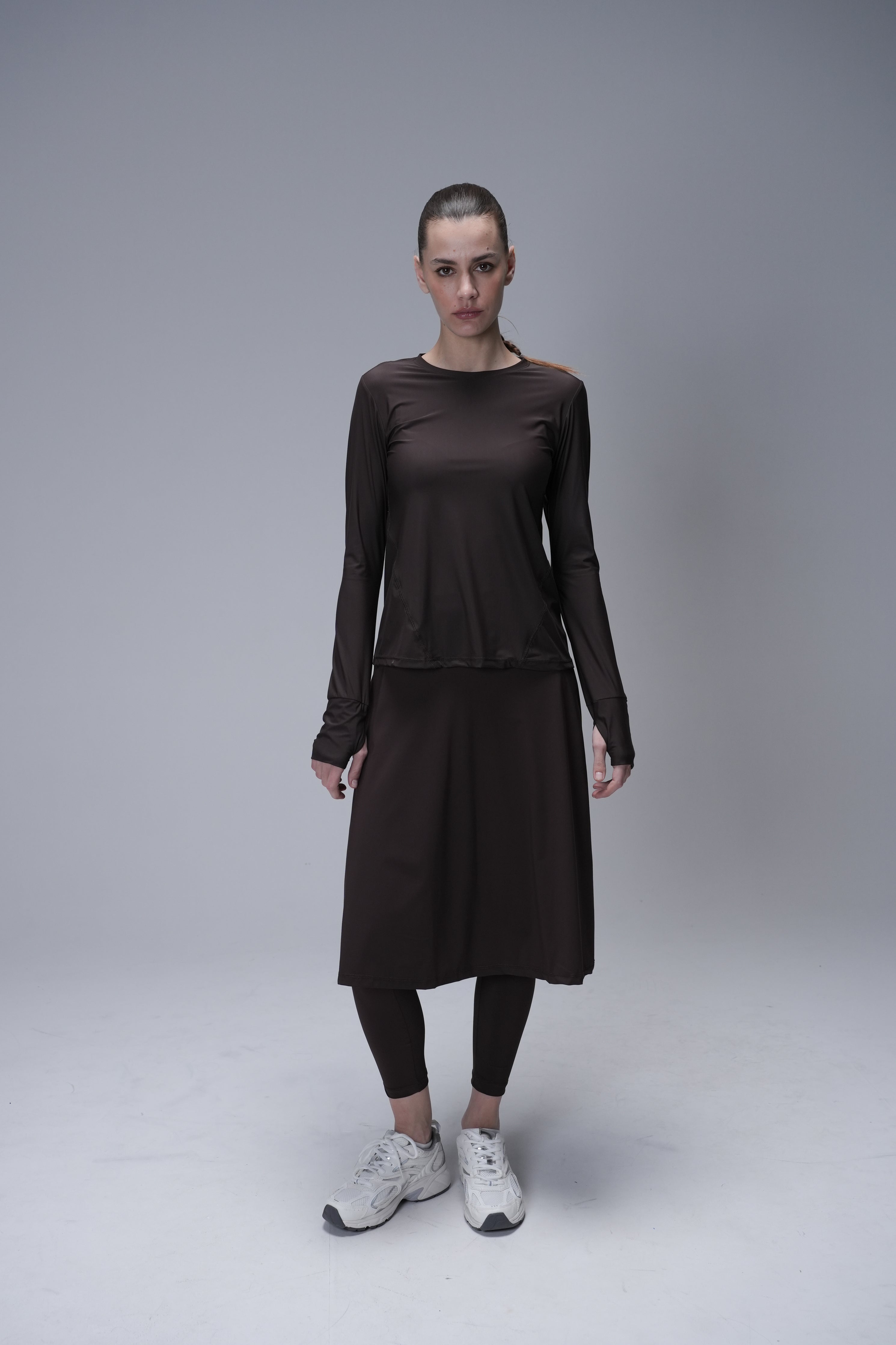 High-Waist Skirt Below Knee-Length Skirted Legging