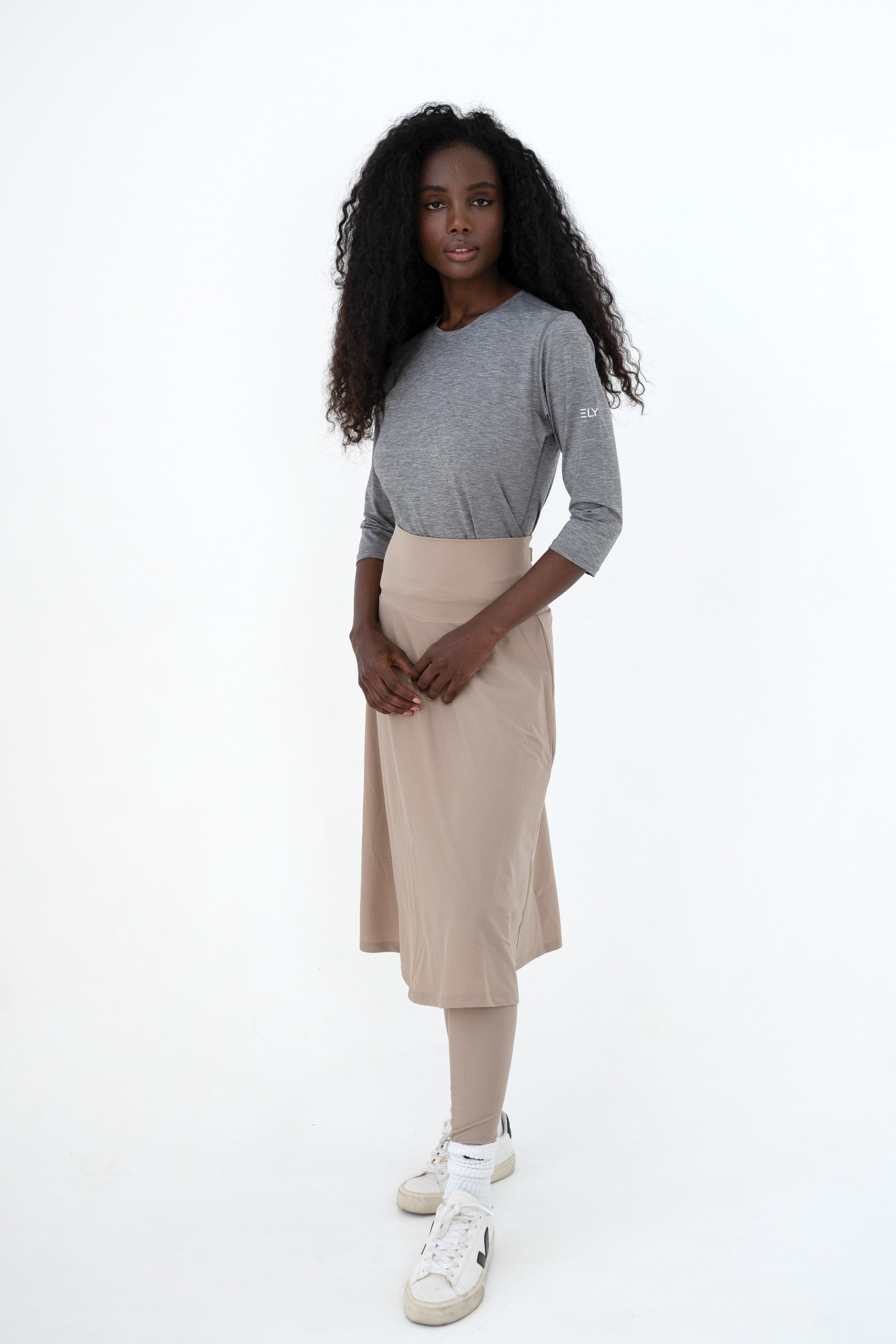 High-Waist Skirt Below Knee-Length Skirted Legging