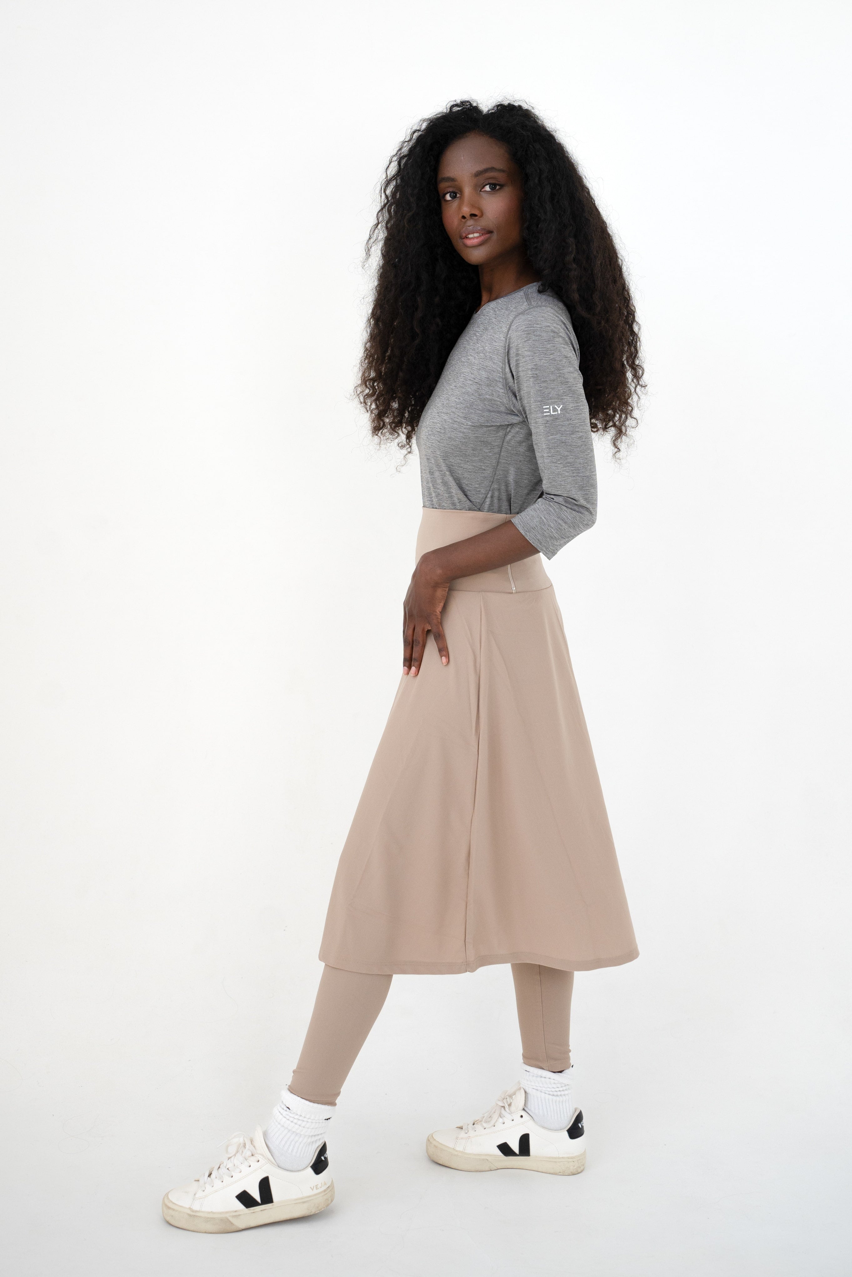 High-Waist Skirt Below Knee-Length Skirted Legging