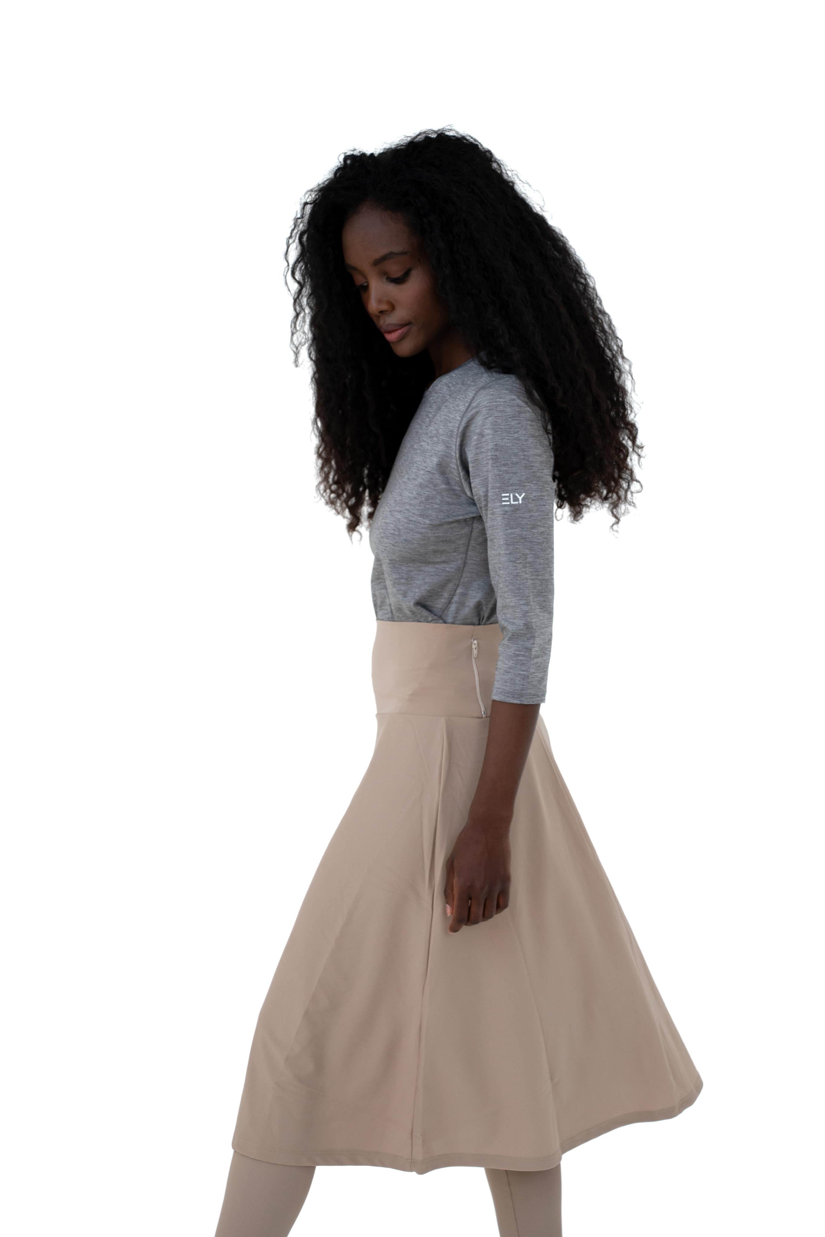 High-Waist Skirt Below Knee-Length Skirted Legging